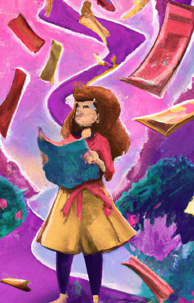 Rani, a curious and adventurous girl, immerses herself in a whimsical world of books, surrounded by enchanted landscapes, hidden treasures, and colorful illustrations.