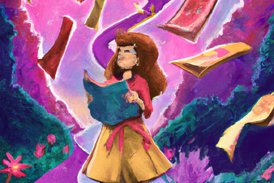 Rani, a curious and adventurous girl, immerses herself in a whimsical world of books, surrounded by enchanted landscapes, hidden treasures, and colorful illustrations.