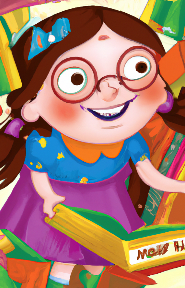 Matilda, the Adventure-Loving Bookworm, Discovers a Magical Treasure in a Colorful Storybook - Children's Storybook Illustration